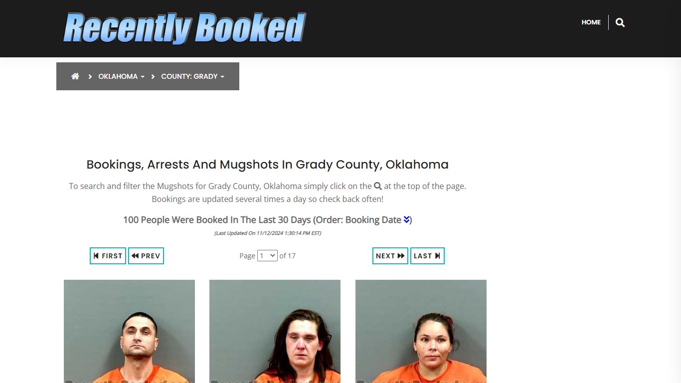 Bookings, Arrests and Mugshots in Grady County, Oklahoma - Recently Booked