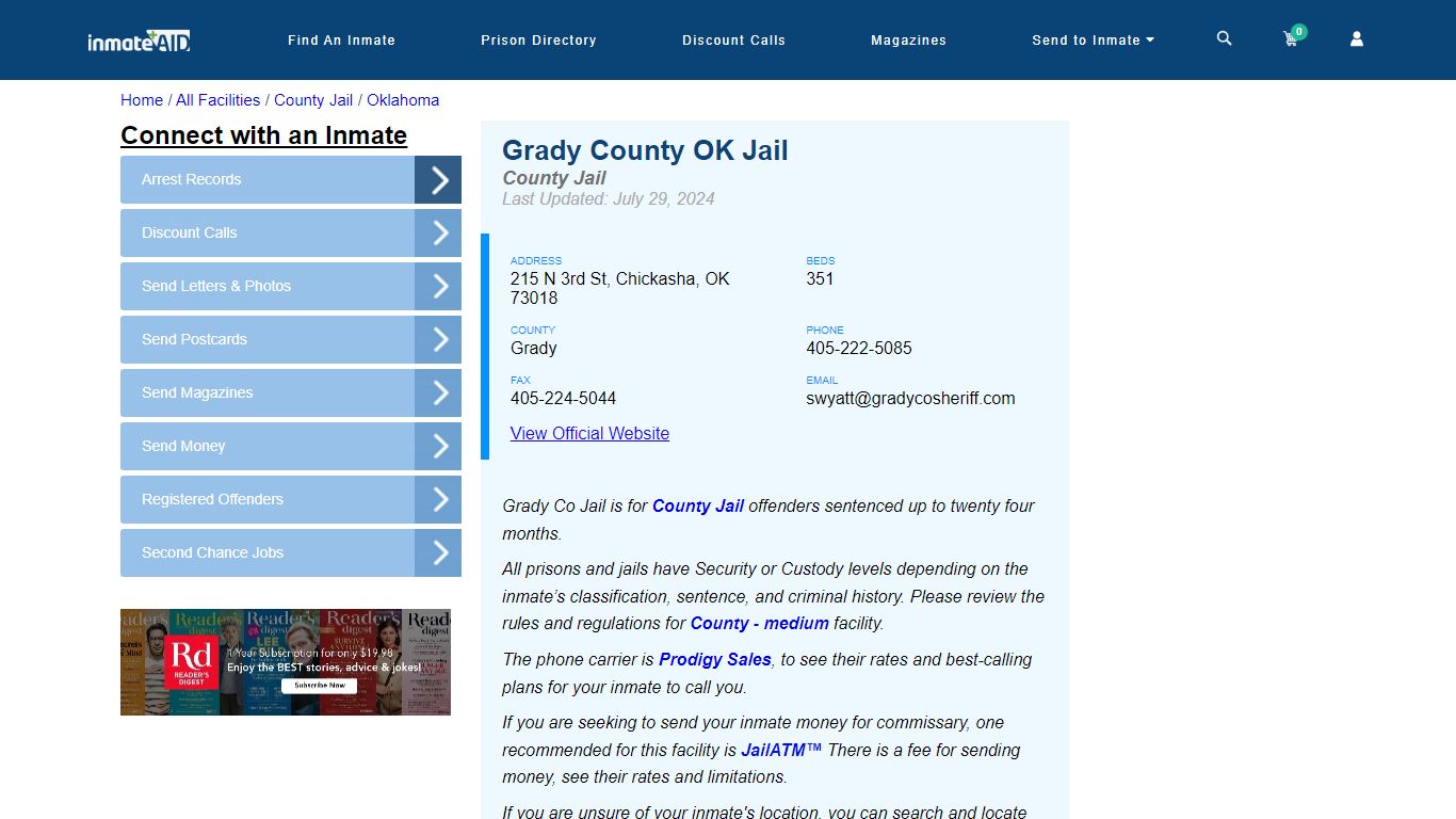 Grady County OK Jail - Inmate Locator